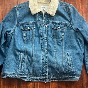 Blue Denim Jacket with Sherpa Collar/Lining 2x- Old Navy